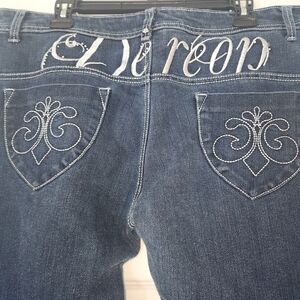 👖👄 DEREON Y2K Mid-Rise Embroidered Bootcut Jeans | Sz 16 Fits W 13–14